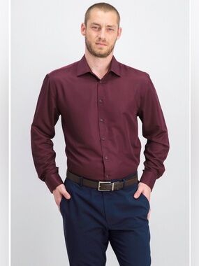 NWT Society Of Threads Men's Slim-Fit Stretch Solid Dress Shirt Burgundy